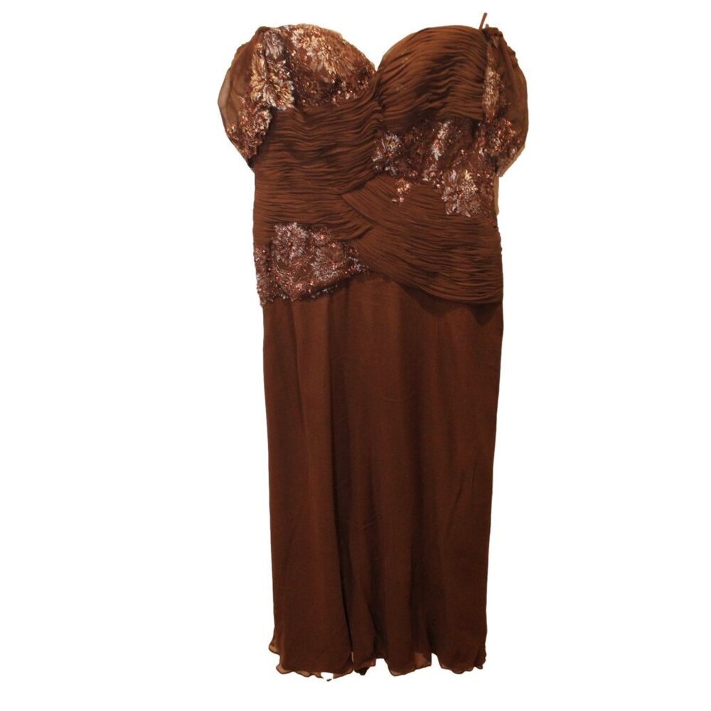 Jovani New York Strapless Beaded Ruched Chiffon Evening Gown 16 Chocolate Brown - Picture 4 of 6
